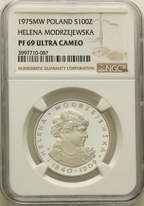 PRL. 100 złotych 1975 Modrzejewska NGC PF69 ULTRA CAMEO